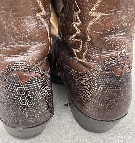 Vintage Nocona Almond Toe Cowboy Boots 9.5D Brown Teju Lizard AS IS Damage - Picture 9 of 24
