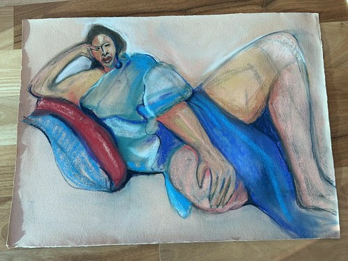 Large Weissler  Pastel Chalk Drawing Painting Reclining Woman Cubism - Picture 2 of 8