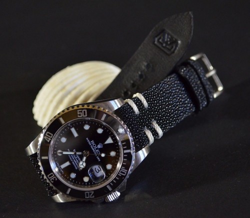 PULSERA RELOJ 22 20 18MM NEGRO BLANCO AUTÉNTICO RAYAS MA CORREA HECHA A MANO PARA ROLEX - Imagen 11 de 12