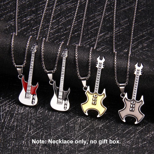 Vintage Guitar Pendant Necklace Stainless Steel Punk Music Necklace Jewelry Gift - Picture 7 of 47