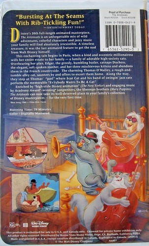 The Aristocats (VHS, 1996, Masterpiece Collection, Clamshell, Disney) - Picture 2 of 4