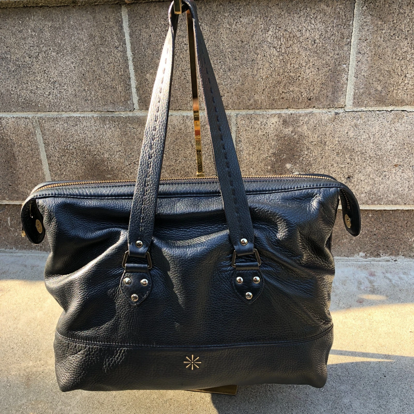 ISAAC MIZRAHI LIVE! Genuine Leather Purse Shoulder Handbag Satchel Black Women's