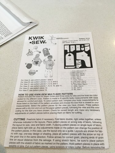 3112 KwikSew Baby Diaper Covers & Bibs SZ XS-XL-NB-18mth- Sewing Pattern UNCUT - Picture 5 of 13