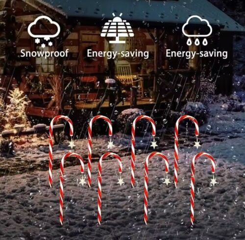 5 Piece Solar Candy Cane Outdoor Waterproof Garden Decor Christmas Holiday Decor - Picture 2 of 6
