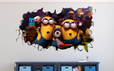 Minions Wall Decal Custom Name 3D Sticker Decor Vinyl Kids Girls Boys Smashed