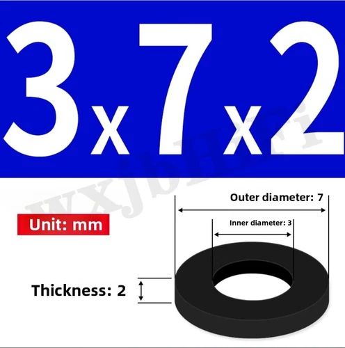 3mm0.12" ID x 7mm0.28" OD x2mm0.08" Thick Rubber Flat Washers Spacers Sealing