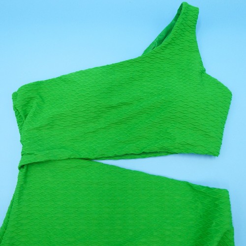Victorias Secret Medium Green Ribbed Single Shoulder Cutout One Piece Swimsuit - Picture 4 of 8