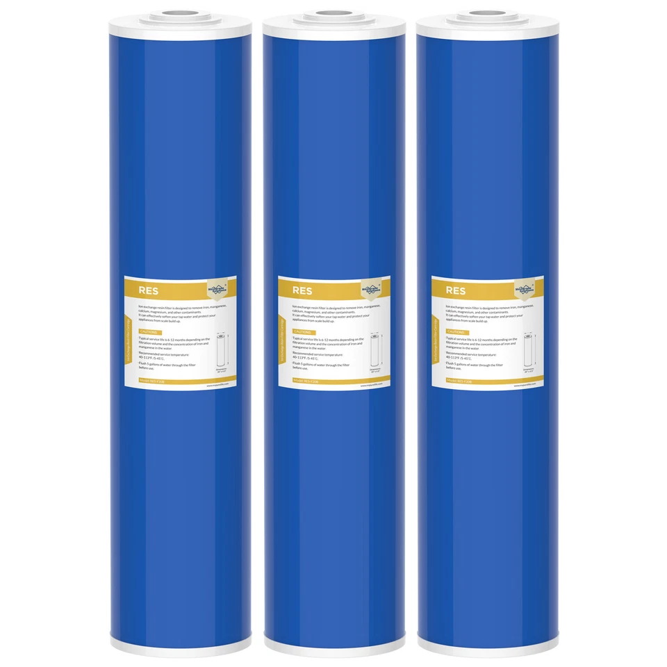 MEMBRANE SOLUTIONS 1-3 Pack 20"x4.5" Water Softening Filter Big Blue Whole House Exchange Resin