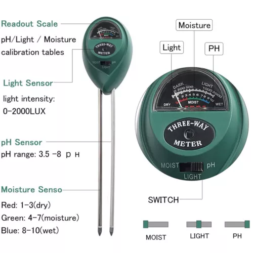3 in 1 Soil Moister Tester Water pH Light Test Meter Kit Gardening Grass Plants - Picture 8 of 11