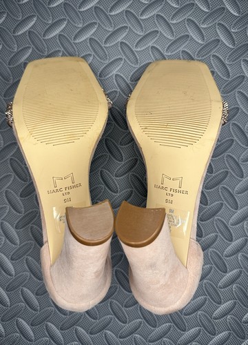 MARC FISHER LTD Angelo PINK SUEDE Rhinestones leather Womens 4" heel sandal Sz 9 - Picture 11 of 12