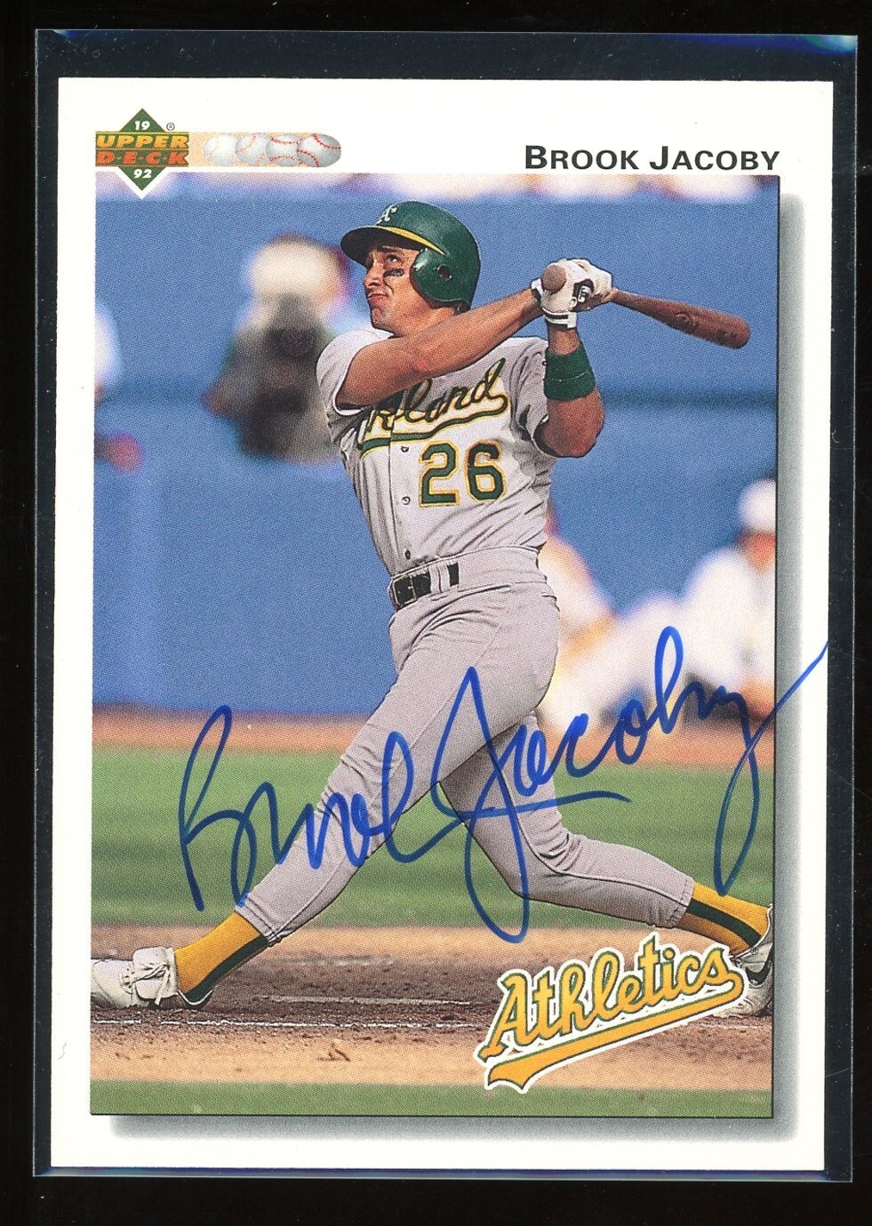 1992 Upper Deck BROOK JACOBY Signed Card autograph AUTO INDIANS A'S