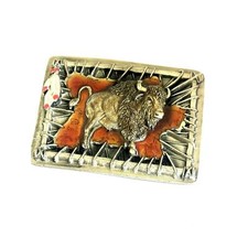 Bergamot belt buckle Silver Tone Bison Amber colored Resin