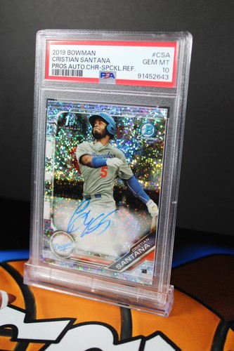 2019 Bowman Chrome Prospects #CSA Cristian Santana Speckle Ref. Auto /299 PSA 10 - Picture 3 of 4