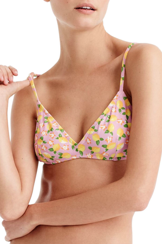 J Crew Bikini Top XXS Lemon Print French Cross-Back Swim Bra Pink Retro Vintage - Bild 1 von 6