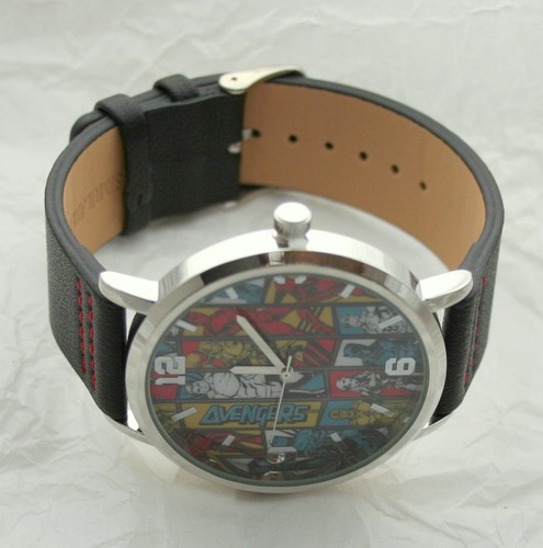 Marvel Comics Avengers Illustrated Panel Watch Men's New NOS Box Black Strap - Picture 5 of 7