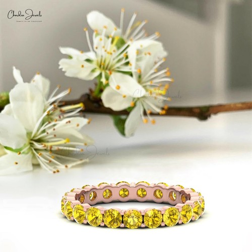 Yellow Sapphire Eternity Ring 14k Solid Gold Stackable Band Ring Gift for Her - Picture 13 of 24