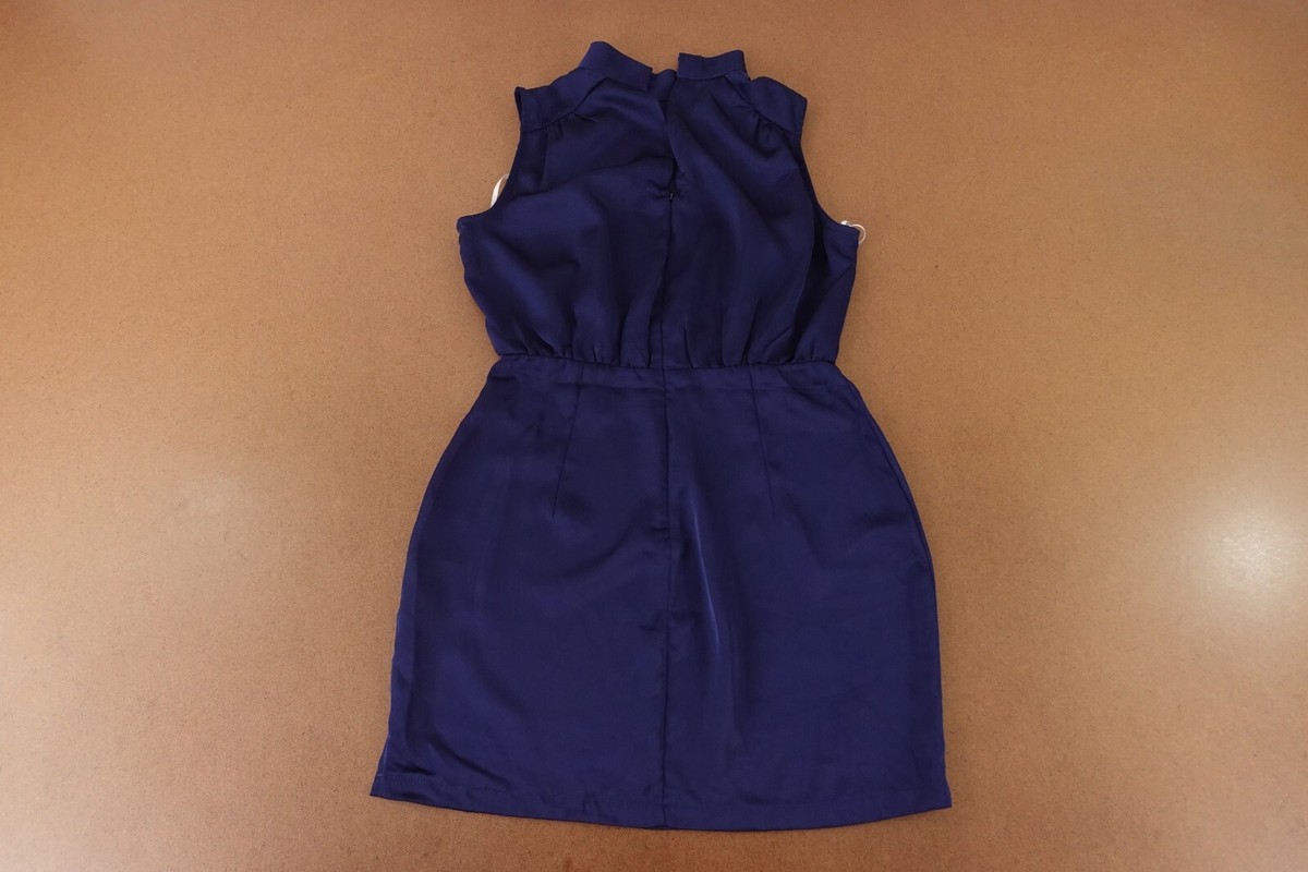 Lulus Women's Large Classic Elegance Navy Satin Sleeveless
