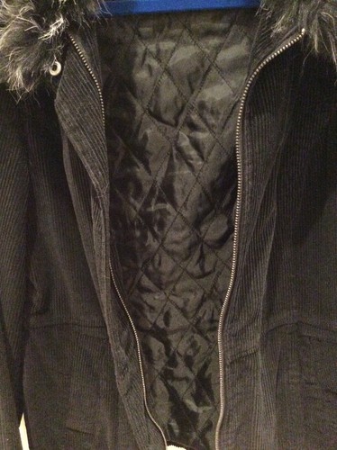 Bnwot Black Corduroy Fully Lined Jacket With Detachable Faux Fur Collar Size 12 - Picture 4 of 11
