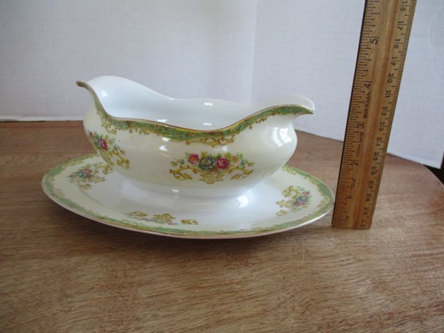 Barco de salsa de porcelana de colección con placa base dorada China Japón - Imagen 5 de 7