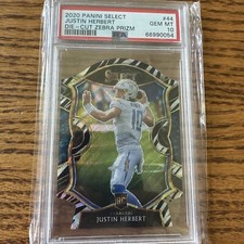 2020 Select Justin Herbert Concourse Zebra Prizm Die-Cut SP Rookie RC #44 PSA 10