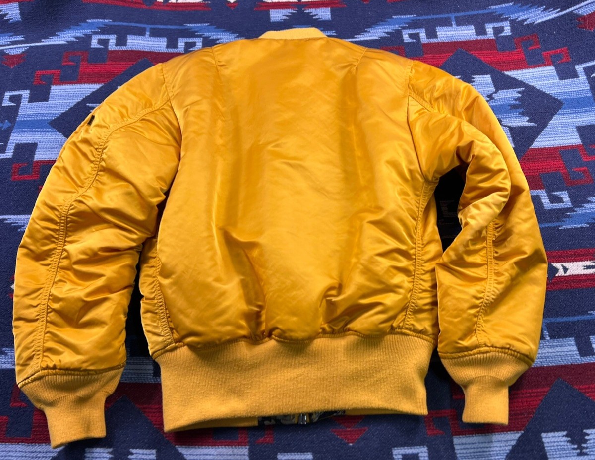 Alpha Industries MA-1 Yellow Camo Flight pilot Bomber jacket CWU Reversible XS Alpha Industries MA-1 Yellow Camo Flight pilot Bomber jacket CWU Reversible XS