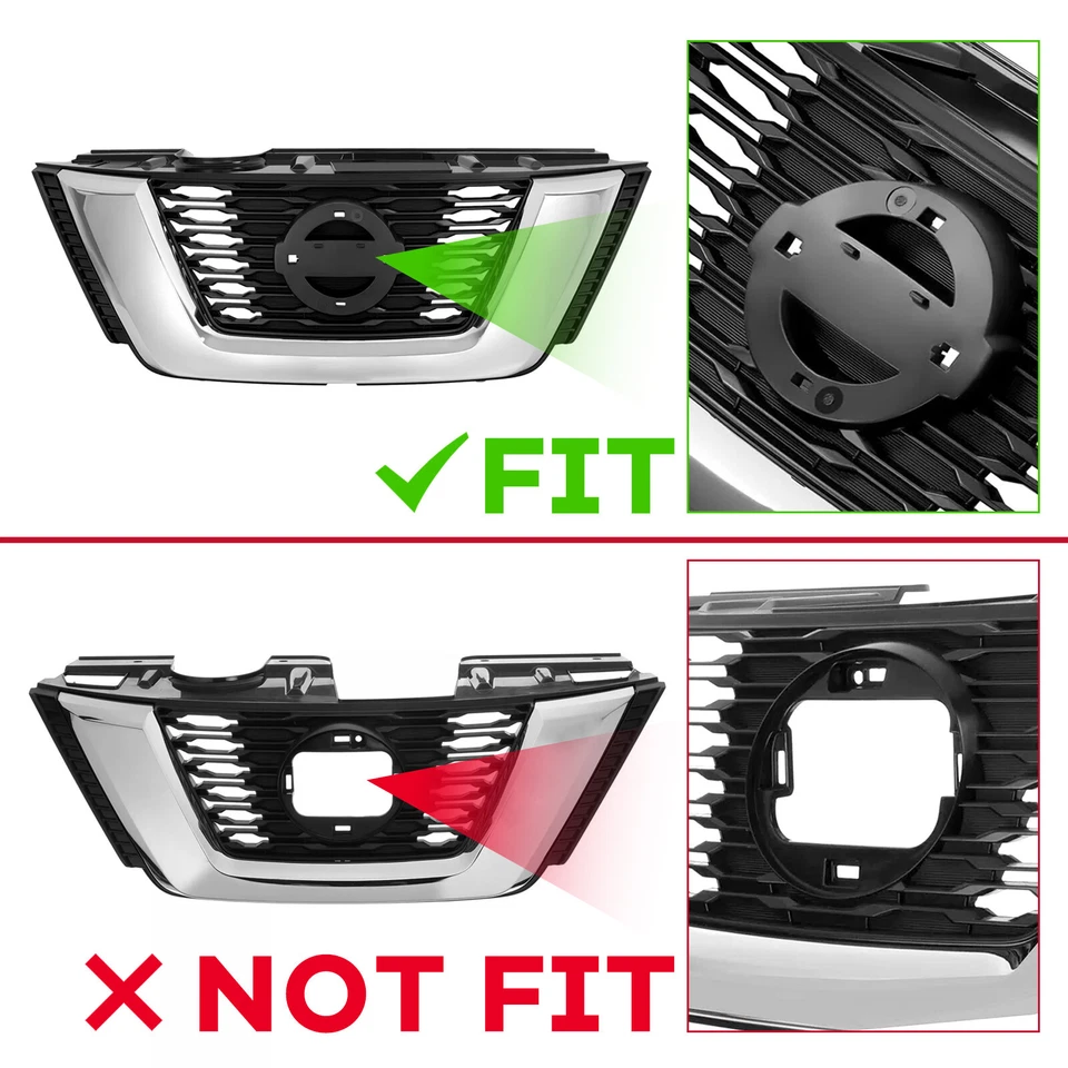 Front Upper Lower Grille Assembly Fog light Kit For Nissan Rogue 2017-2020 Foto 3 de 4
