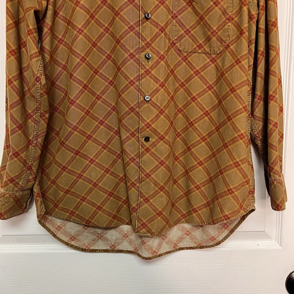 北岛绿色男式 L 灯芯绒长袖格子纽扣秋季复古 — 第 4/4 张图片