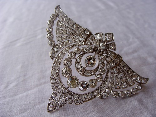 MAGNIFICENT FRENCH ART DECO PLATINUM OLD MINE CUT DIAMONDS PENDANT BROOCH - Picture 5 of 7