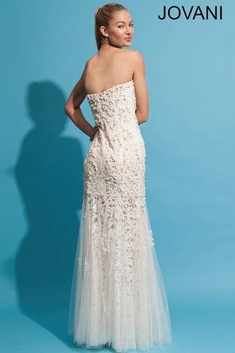 Jovani Ivory Rhinestones Beaded Pearls Lace 88585 Formal Prom Gown Dress Size 4 - Picture 2 of 24