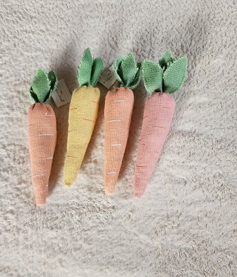 New Easter sprin bunny burlap fabric carrots bundle of 4
