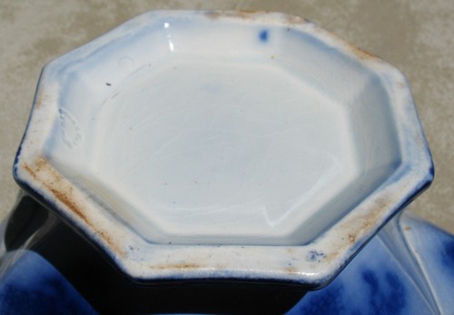 Antique Unmarked Staffordshire Flow Blue Teapot Octagonal - Picture 11 of 15