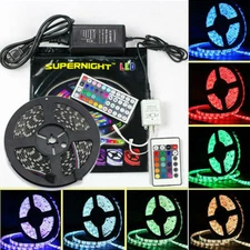 5M 5050 SMD RGB 300LEDs Strip Light Non-Waterproof Black PCB+Controller+DC Power