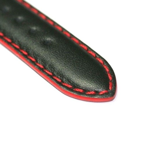 18 mm ACOLCHADO CUERO IMPERMEABLE CORREA DE RELOJ DEPORTIVO NEGRO + PUNTO ROJO ZRC FRANCIA - Imagen 7 de 9
