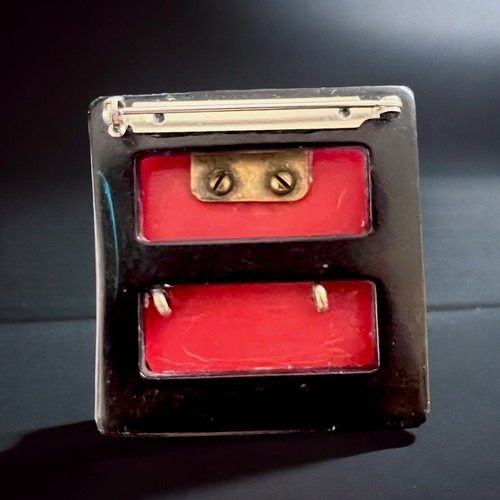 Broche de baquelita oro rojo flor de lis Art Deco en capas vintage prendedor llamativo - Imagen 2 de 8