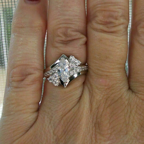 Elegant Women 925 Silver Plated Wedding Ring Cubic Zircon Jewelry Gift Sz 6-10 - Picture 15 of 27
