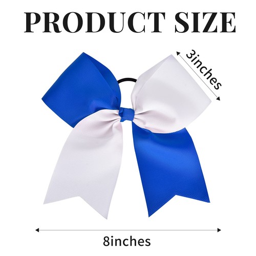 12PCS 8" Large Navy White Cheer Bows Ponytail Holder Elastic Hair Ties for Girl - Picture 3 of 7