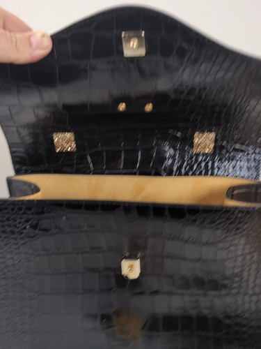 Genuine Mario Valentino Melanie Croco Leather Bag, Black w/ Gold - Picture 8 of 10