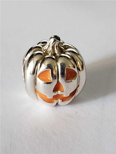 Chamilia LEUCHTENDER KÜRBIS Charm Bead Orange Emaille/Grün CZ 2025-0985 Retired - Bild 5 von 9