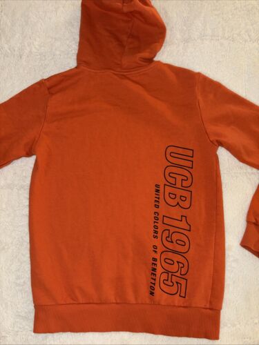VINTAGE ~ United Colors Of Benetton Orange Pullover Hoodie 13 - 14 3XL 168cm - Picture 3 of 8