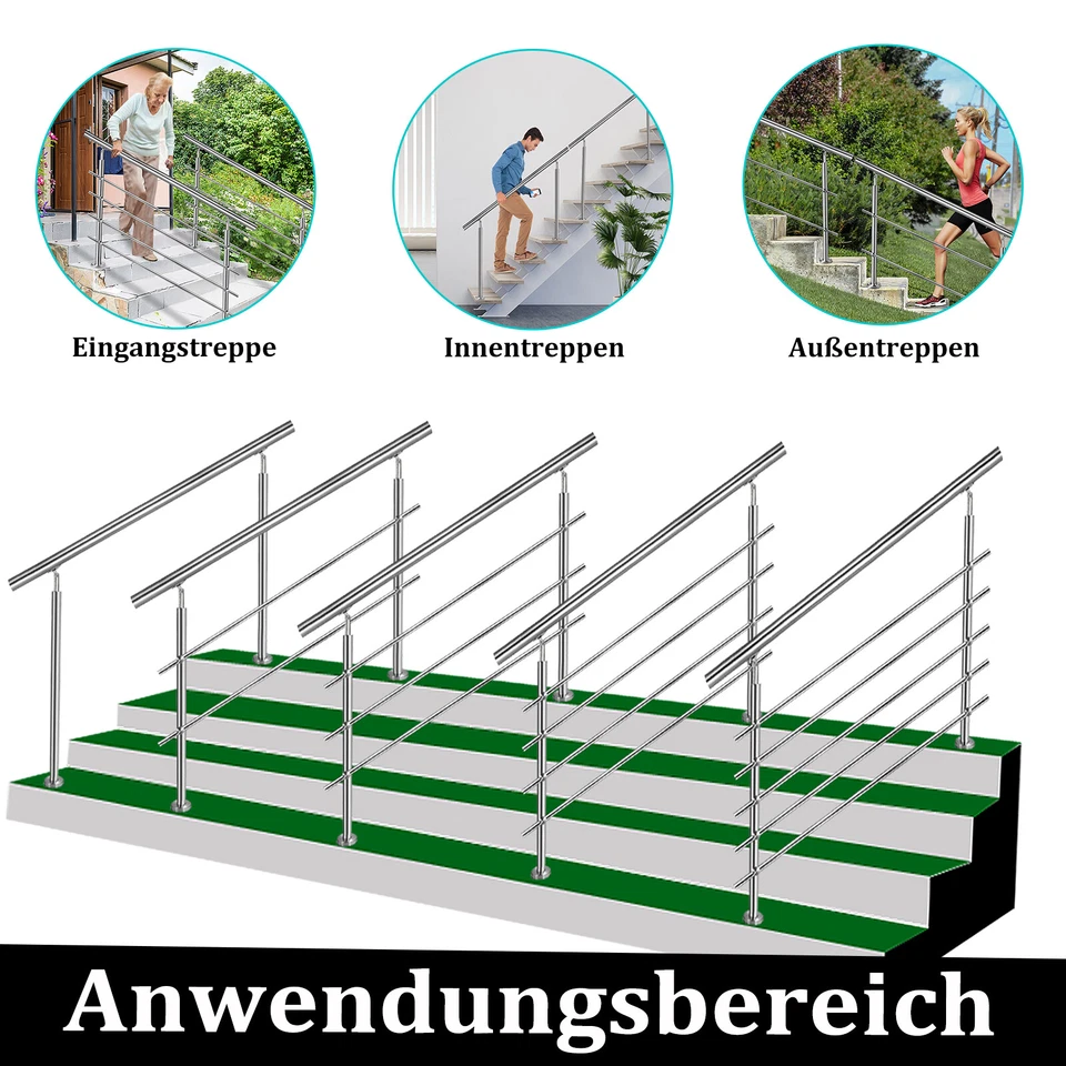 Edelstahl Geländer Treppengeländer Handlauf Treppe Brüstung mit Querstab Bausatz - Bild 2 von 4