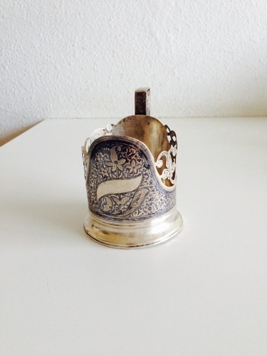 SOPORTE DE TAZA DE TÉ RUSO PLATA SÓLIDA DISTINTIVA 875 ESMALTADO DE COLECCIÓN - Imagen 2 de 7