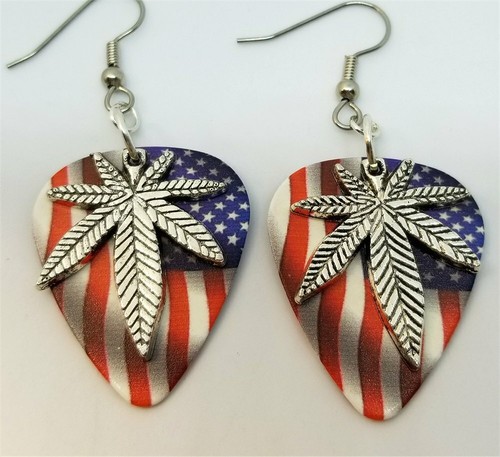 Marijuana Leaf Charm Guitar Pick Earrings - Pick Your Color - Picture 6 of 22