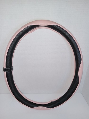 Leather Steering Wheel Cover Car Accessories Black/Pink Anti-slip 15" Universal - Picture 2 of 3