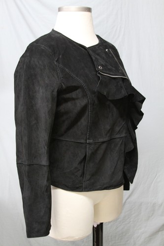 Isaac Mizrahi Live! Asymmetric Ruffle Suede Jacket BLACK RTL$166 - Bild 3 von 11