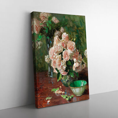 White Roses By Carl Moll Canvas Wall Art Print Framed Picture Decor Living Room