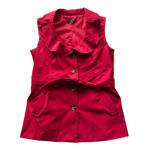 Sandro Studio Puff Lapel Vest with Belt Ruby Red Size Large Statement Colorful - Picture 9 of 11