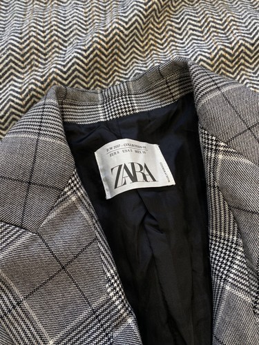 NEW ZARA Checked Plaid Fitted Belted Basic Blazer with Belt Gray Jacket Size S - Picture 10 of 15