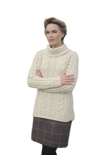 Ladies Cowl Neck Merino Wool Sweater By Aran Mills - Cream