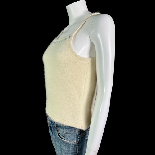 Maglione Camicia 70% Angora Fuzzy Vintage XHILARATION Avorio Perline Busto 34" - Foto 4 di 8