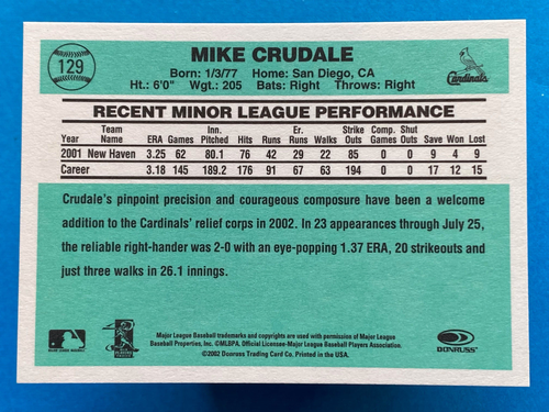 2002 Donruss Originals Mike Crudale #129 - Picture 2 of 2